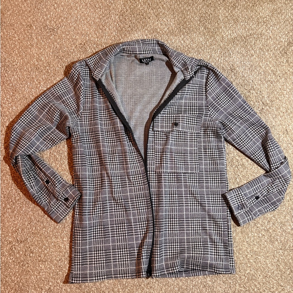 Boohoo Mens Plaid Lightweight Jacket in Black and White
